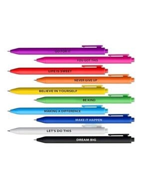NWT Motivational Pens 10-Pack Assorted Colors Black Ink Retractable